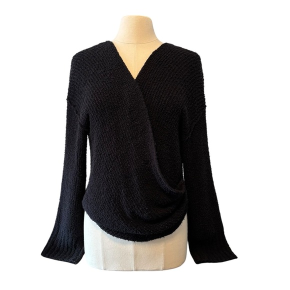 Free People | Sensual Wrap Sweater | Black Boucle Knit | Size S/M (No Tag) - Picture 2 of 8